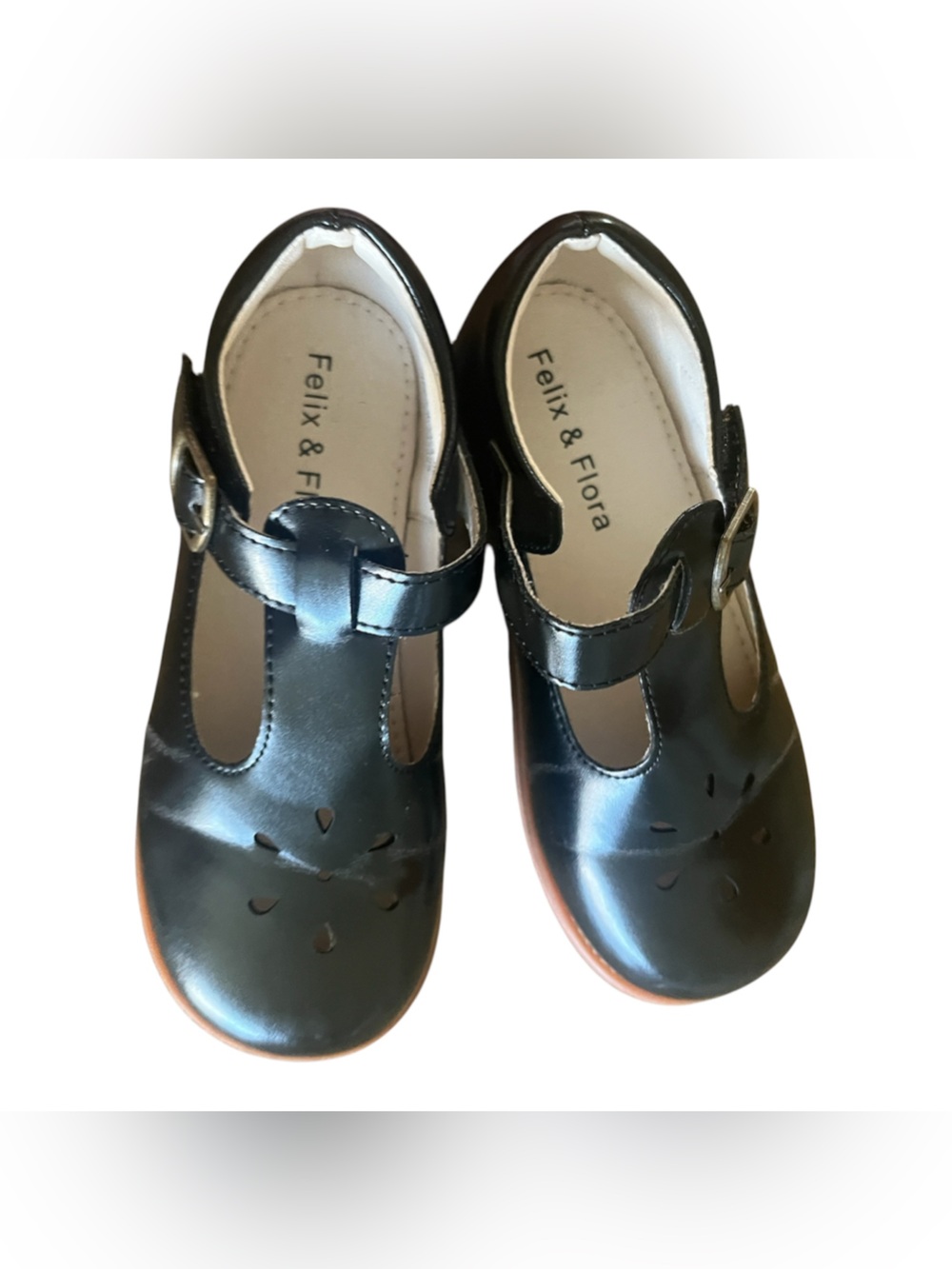 Felix & Flora Black Mary Jane Flats Floral Cutout Girls Size 11